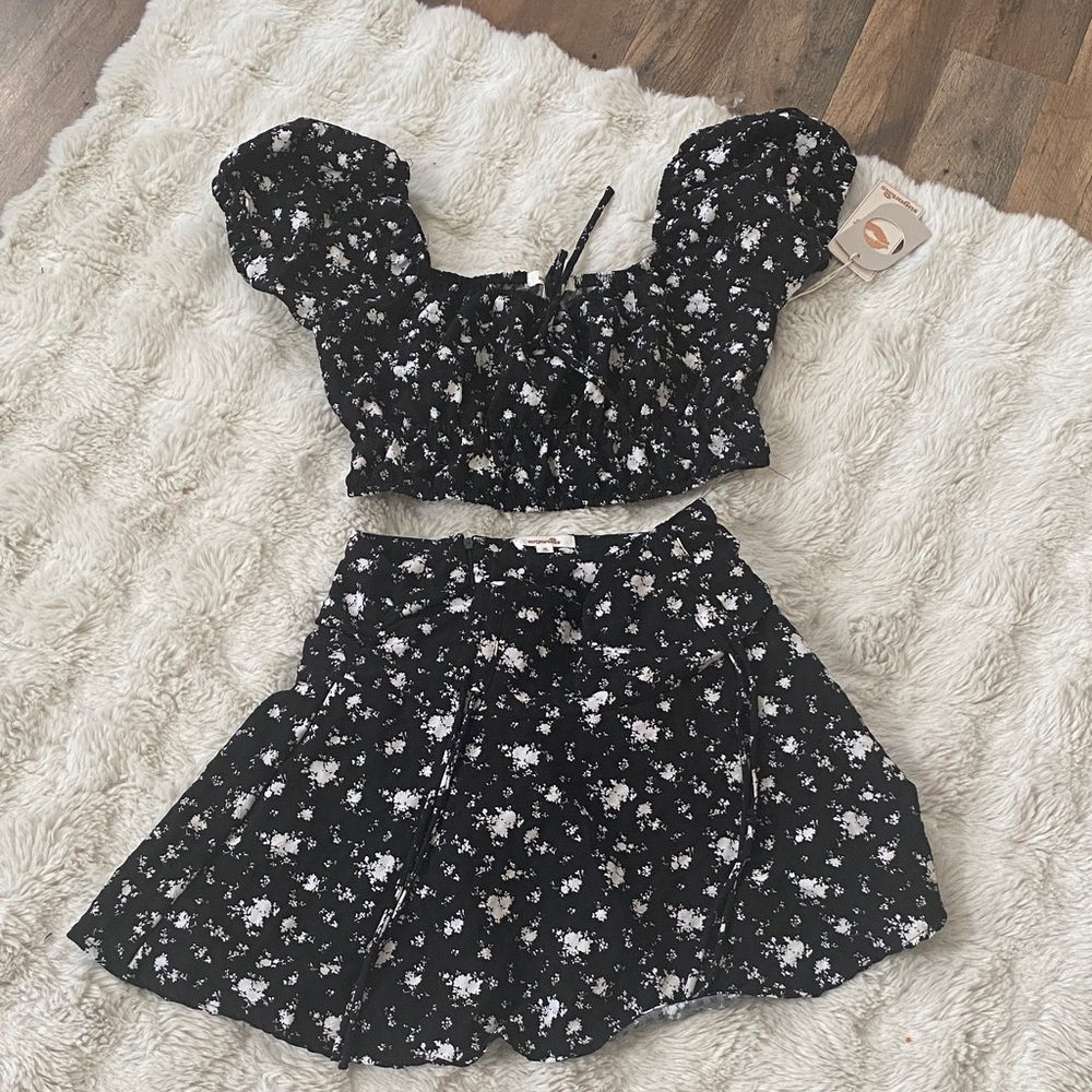 Floral Black and White Two-Piece Set